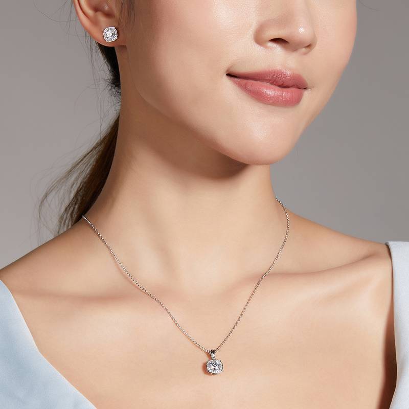 Fashion海瑞S925银镀白金MoissanitePendantStud Earring套装